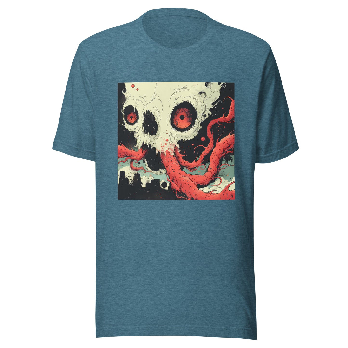 OctoSkull Zilla Over City Sepia Ink Art Unisex Tee
