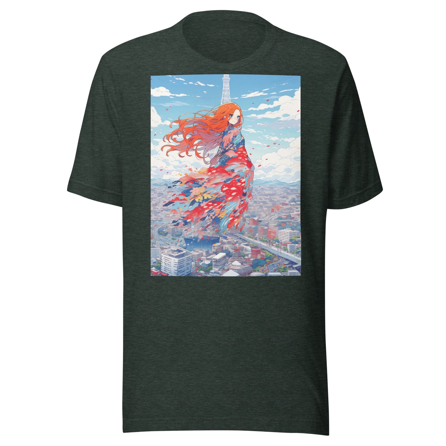 Petal City Anime blue Sky Orange Hair lady goddess