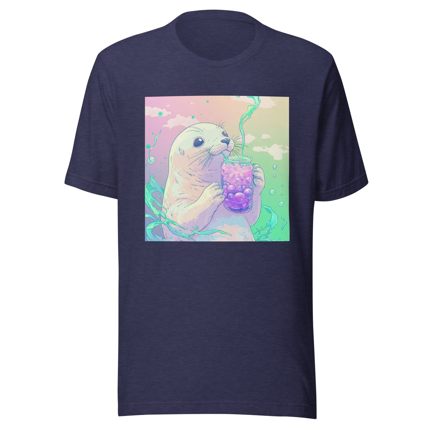 Pastel Mint Pink Baby Haarp Seal Boba Tea Unisex Tee Shirt