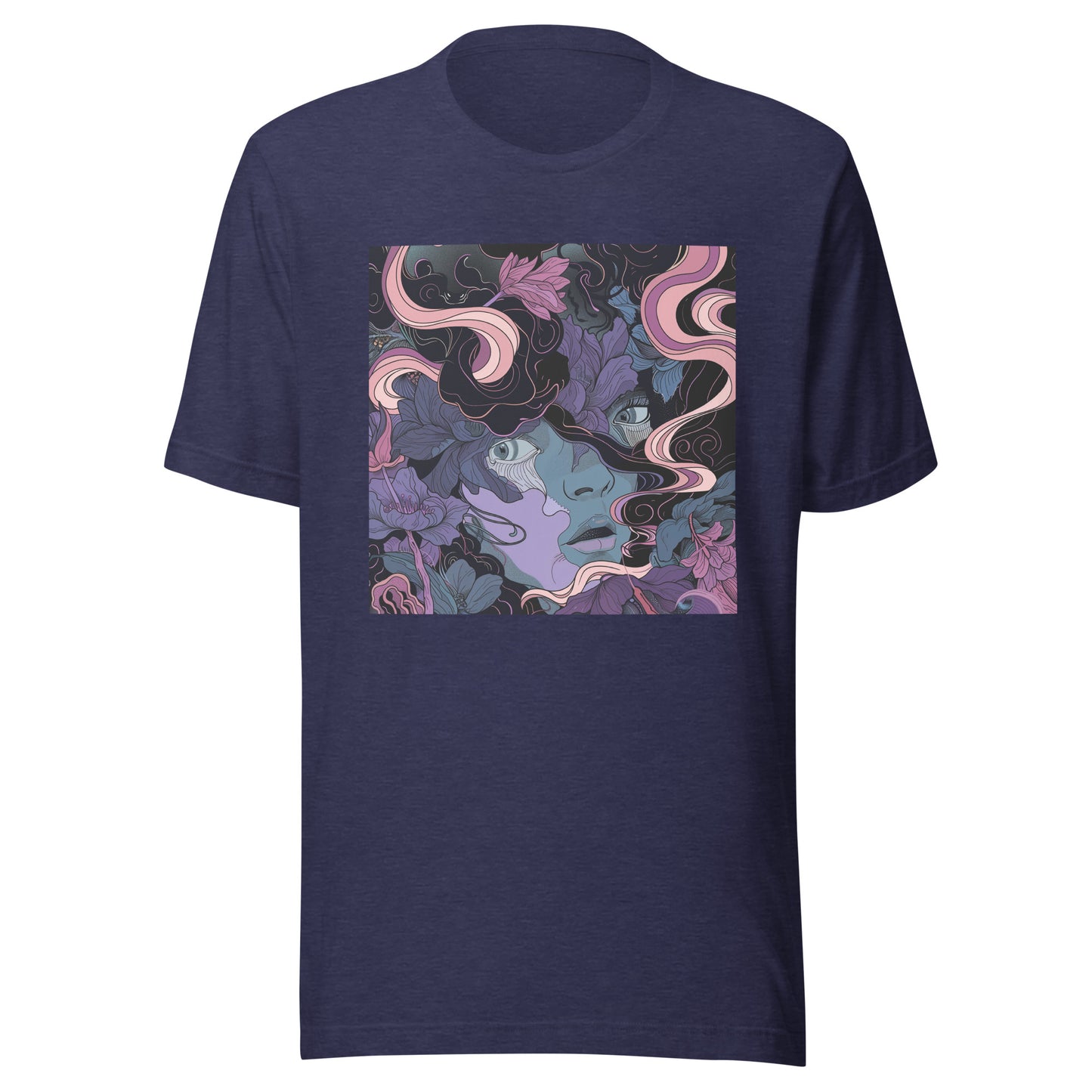 Black Purple Floral Swirl Leaf Face Unisex Tee