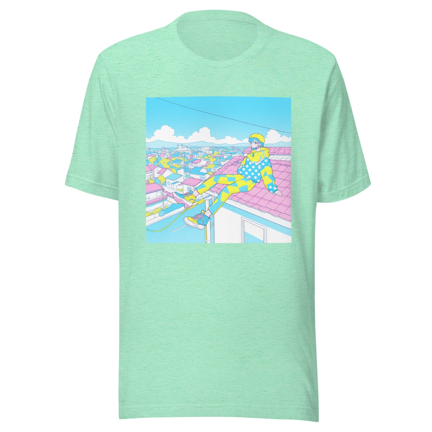 Pastel Anime Girl Roof Baby blue Yellow Parkor Unisex Tee