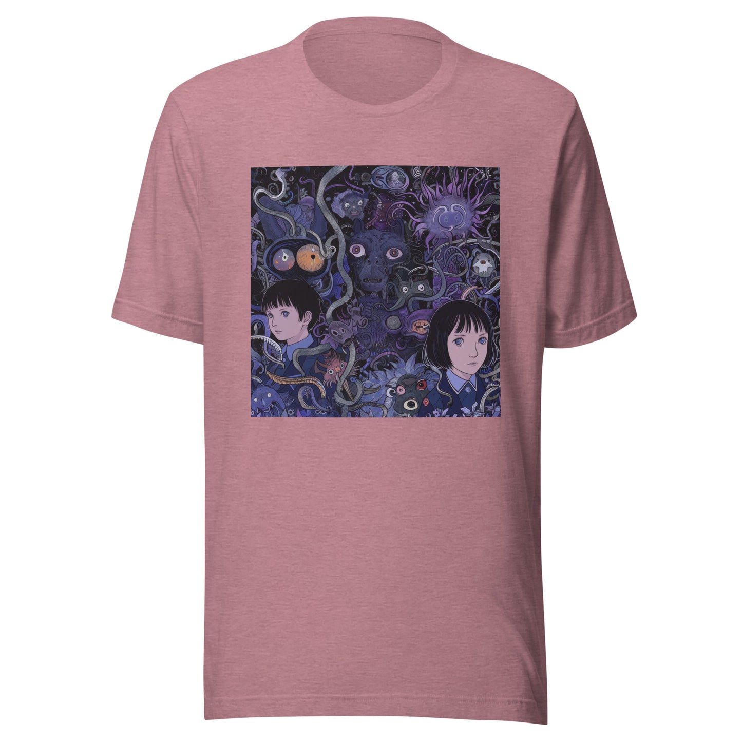 Purple Horror Anime Vine Creature Scene Unisex Tee