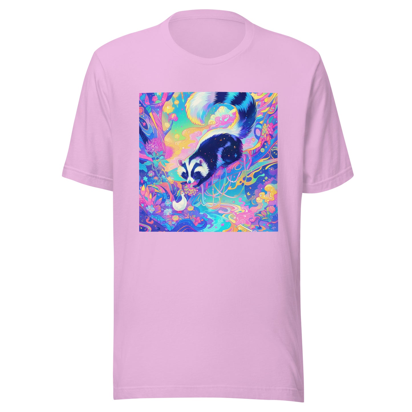 Goose Racoon Encounter Pastel Color Lake Tree branch Psychedelia Unisex Tee