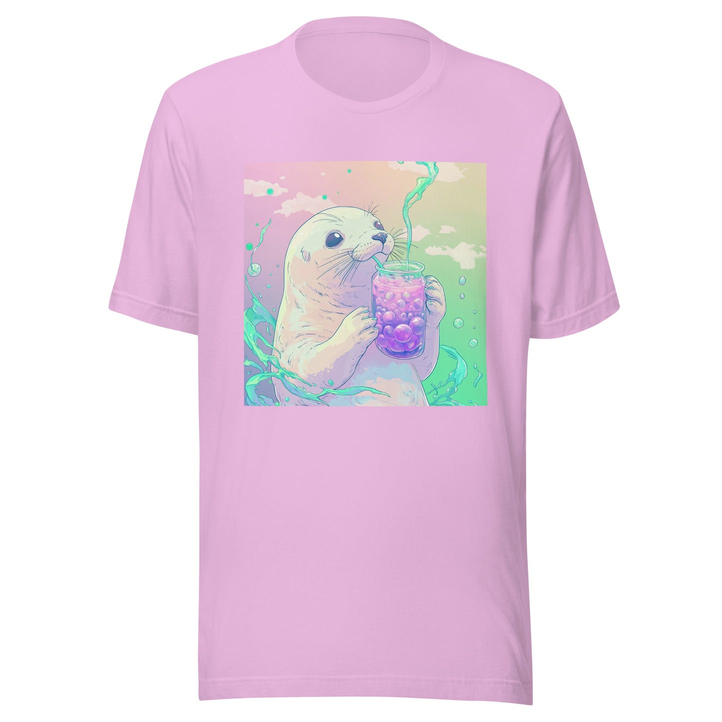 Pastel Mint Pink Baby Haarp Seal Boba Tea Unisex Tee Shirt