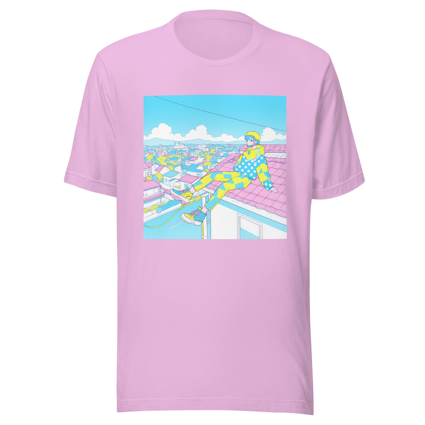 Pastel Anime Girl Roof Baby blue Yellow Parkor Unisex Tee