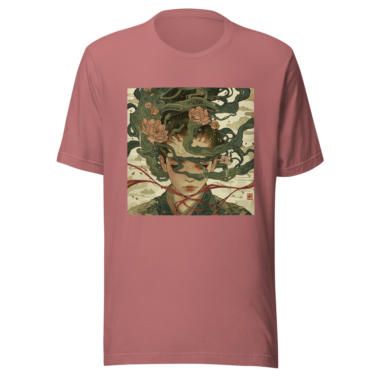 Green Snake Lady Goddess Japan Sepia Lotus Ribbons