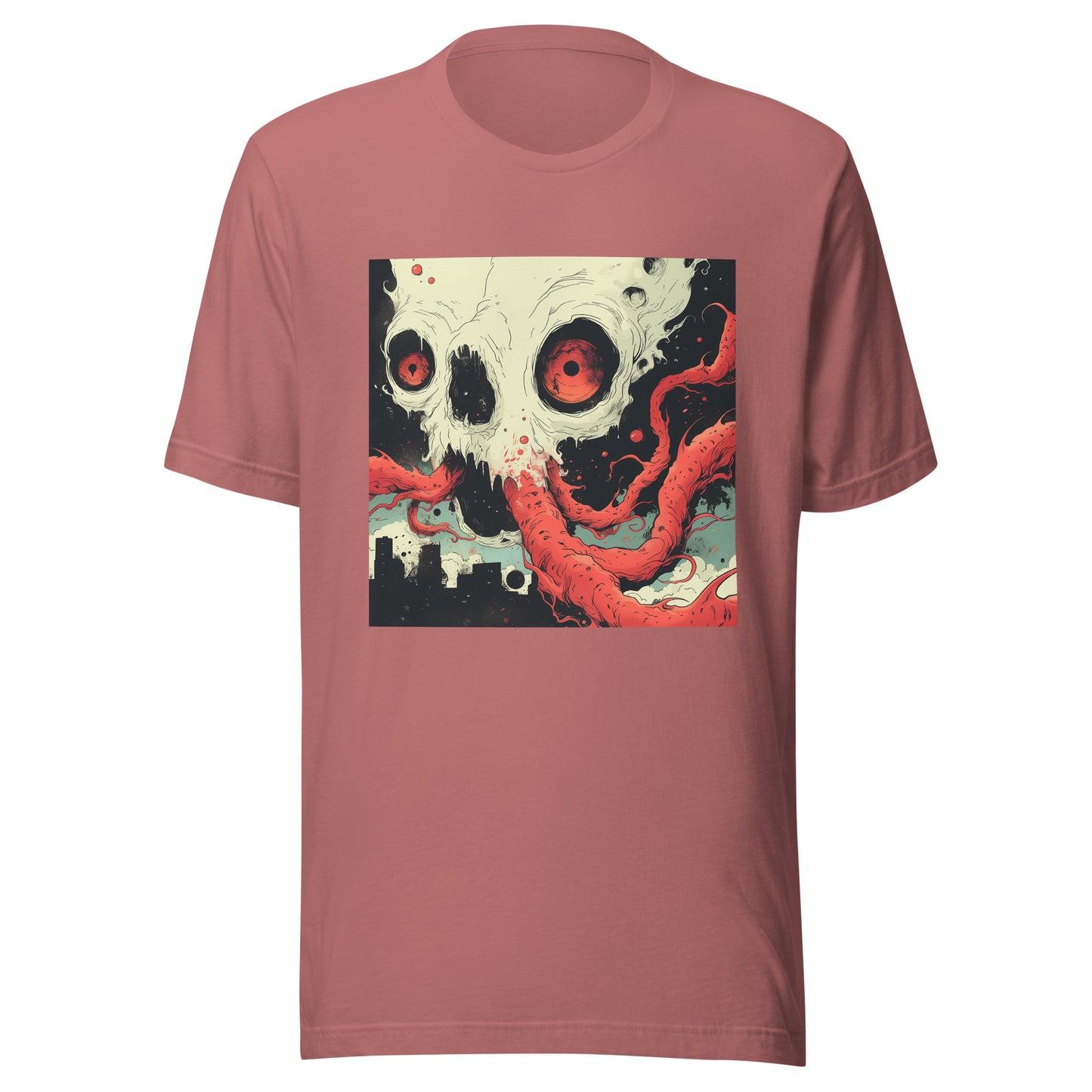 OctoSkull Zilla Over City Sepia Ink Art Unisex Tee