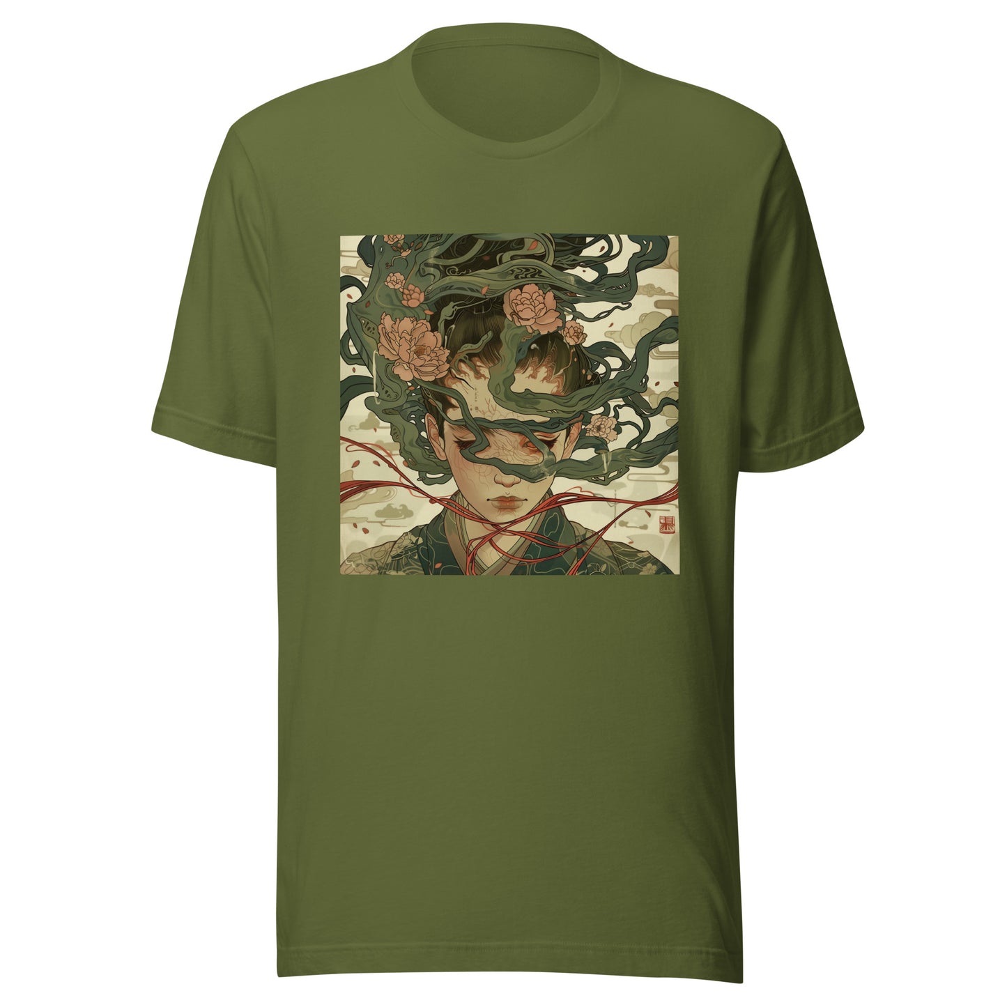 Green Snake Lady Goddess Japan Sepia Lotus Ribbons