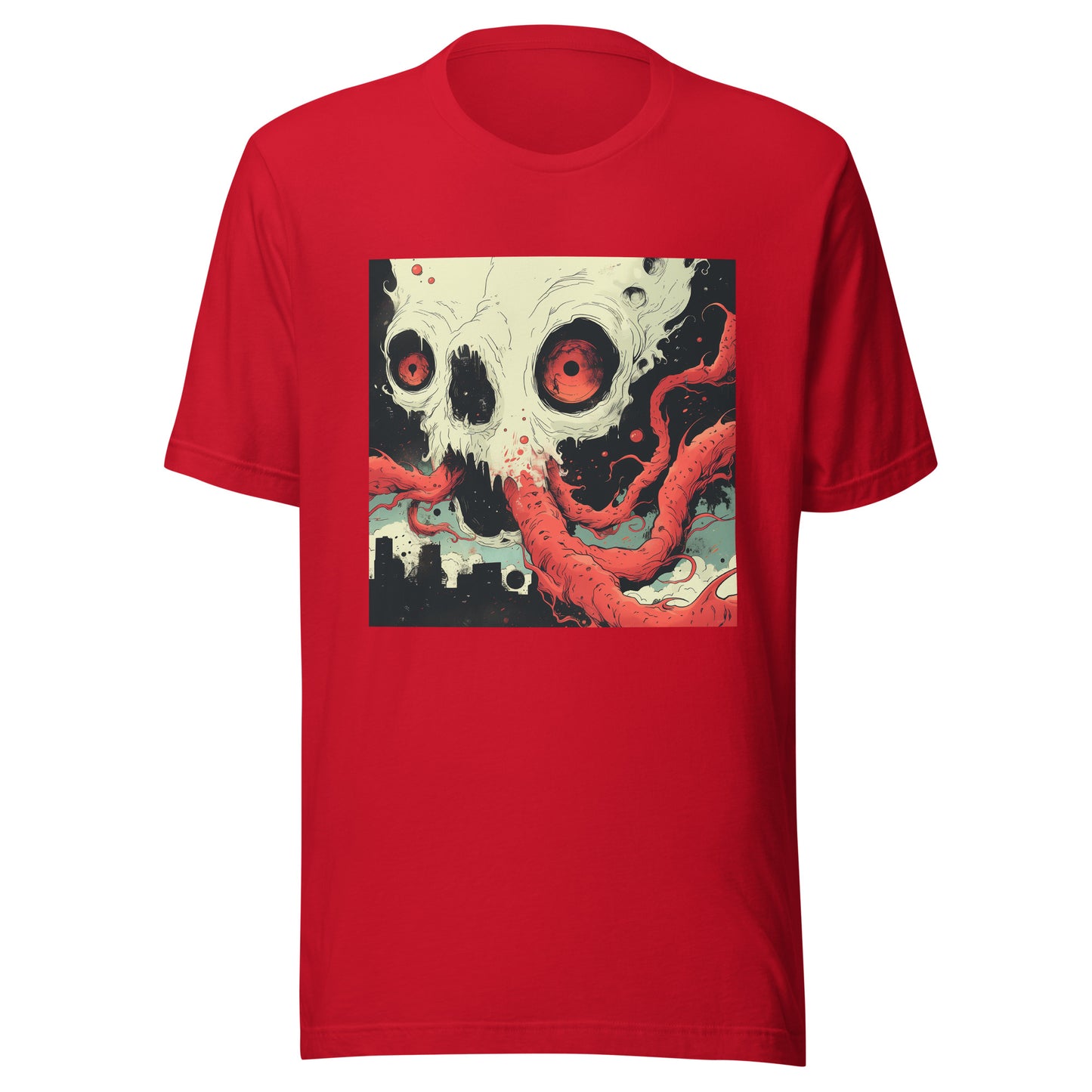 OctoSkull Zilla Over City Sepia Ink Art Unisex Tee