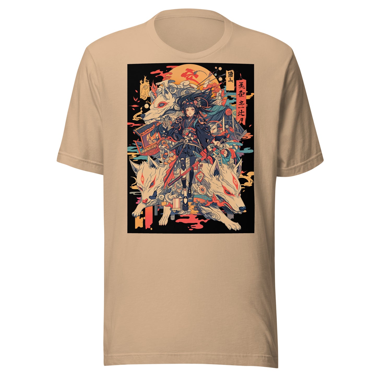 Sepia Fox Yokai Samurai Scroll Girl Unisex Tee