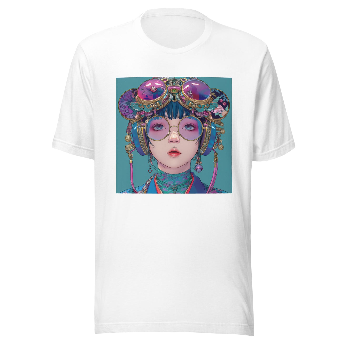 Teal Aquamarine Glasses Googles Avant Garde Lady Woman Unisex Tee