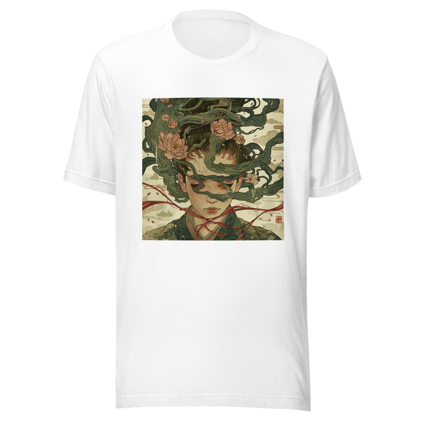 Green Snake Lady Goddess Japan Sepia Lotus Ribbons