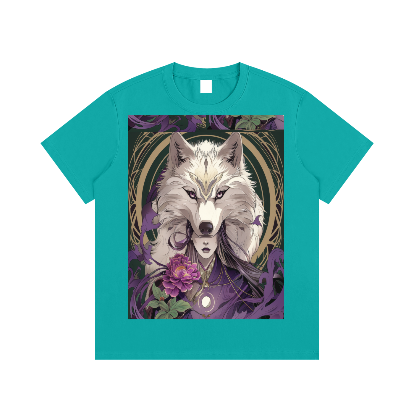 Wolf Man Orb Mystic Golden bordered moon Unisex Cotton graphic T-Shirt