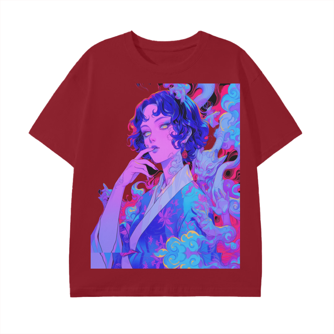 Red Purple Laava Neon Uv Kibuki Kabuki anime Lady Goddess Smoke Unisex Graphic Tee  Classic T-Shirt