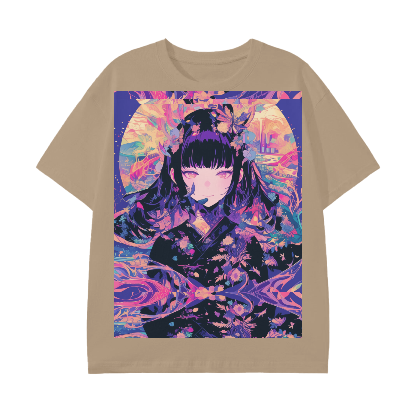 Purple Moon Sunset Fractal Yuko Witch Anime Reflective Kaleidescope Floral Night Unisex Graphic Classic T-Shirt