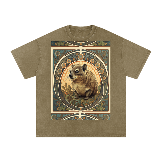 Avant Hyrax of the Western Noveau Gaelic Bordered Rock Unisex t-shirt Snow Washed Oversized Cotton T-Shirt