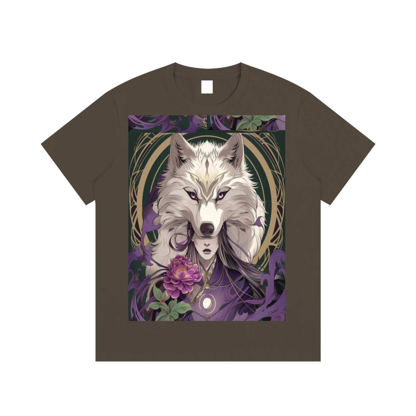 Wolf Man Orb Mystic Golden bordered moon Unisex Cotton graphic T-Shirt