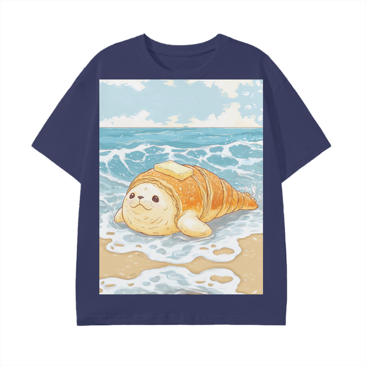 Anime Beach Buttered Seal Croissant Pastry Lump Graphic Unisex Classic T-Shirt