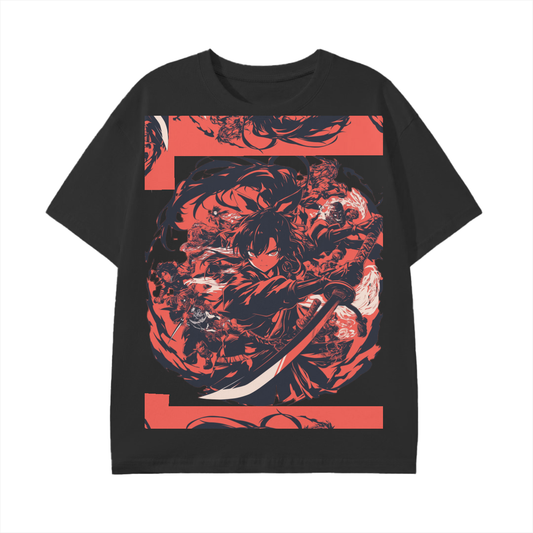 Red Mirror Cut Sword Samurai Yokai Batte Smoke anime vision Slash Scene Graphic Bordered Shonen Unisex Classic T-ShirtUnisex Classic T-Shirt