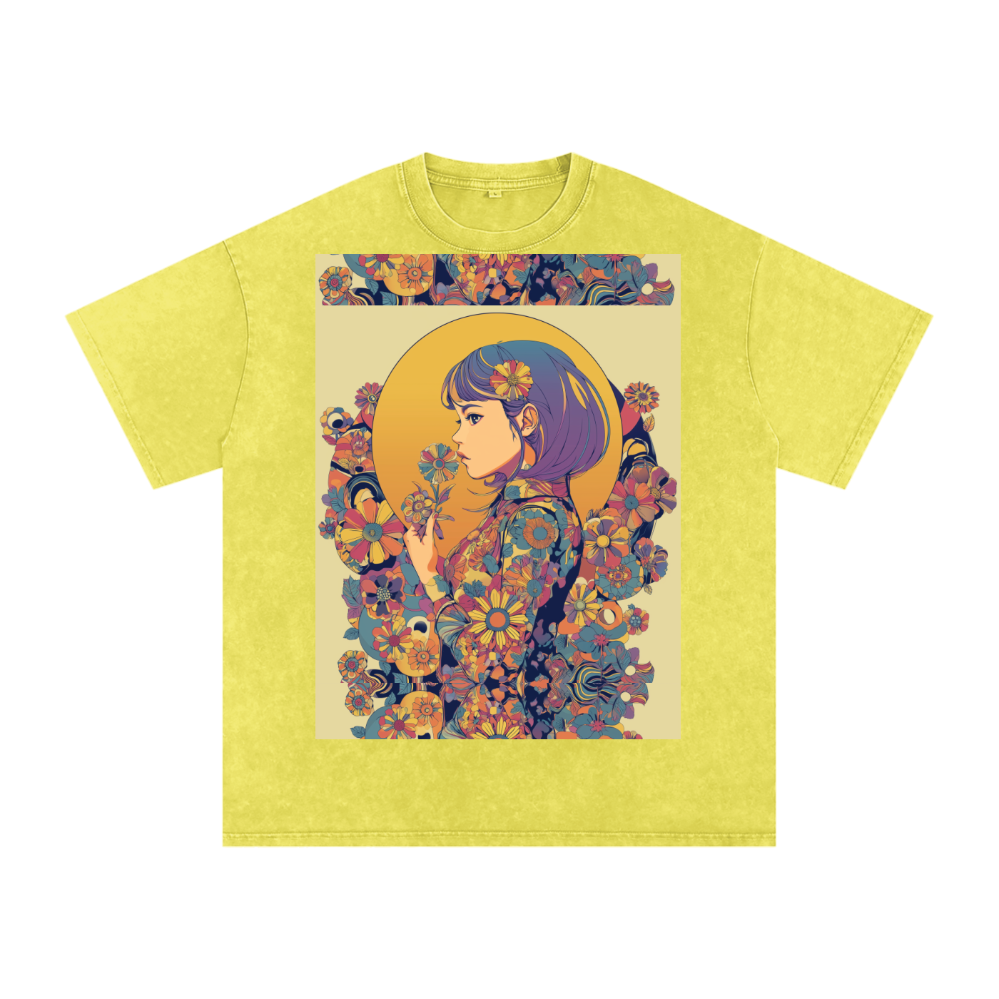 Retro Moon Boho Flapper Nouveau floral flower Maiden Snow Washed Oversized Cotton T-Shirt