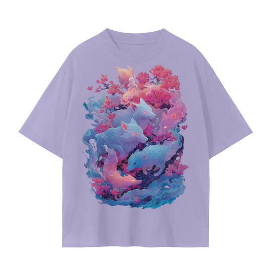 Cherry Blossom Fox Fire Ghost Spirit Yokai Unisex Seamless T-Shirt - 230 GSM