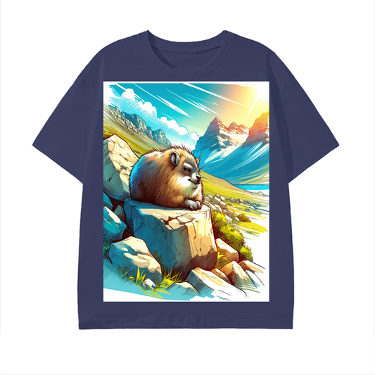 Anime Hyrax Blue skies basking on Rocks in field Pure Cotton Festival Rave Unisex T-Shirt