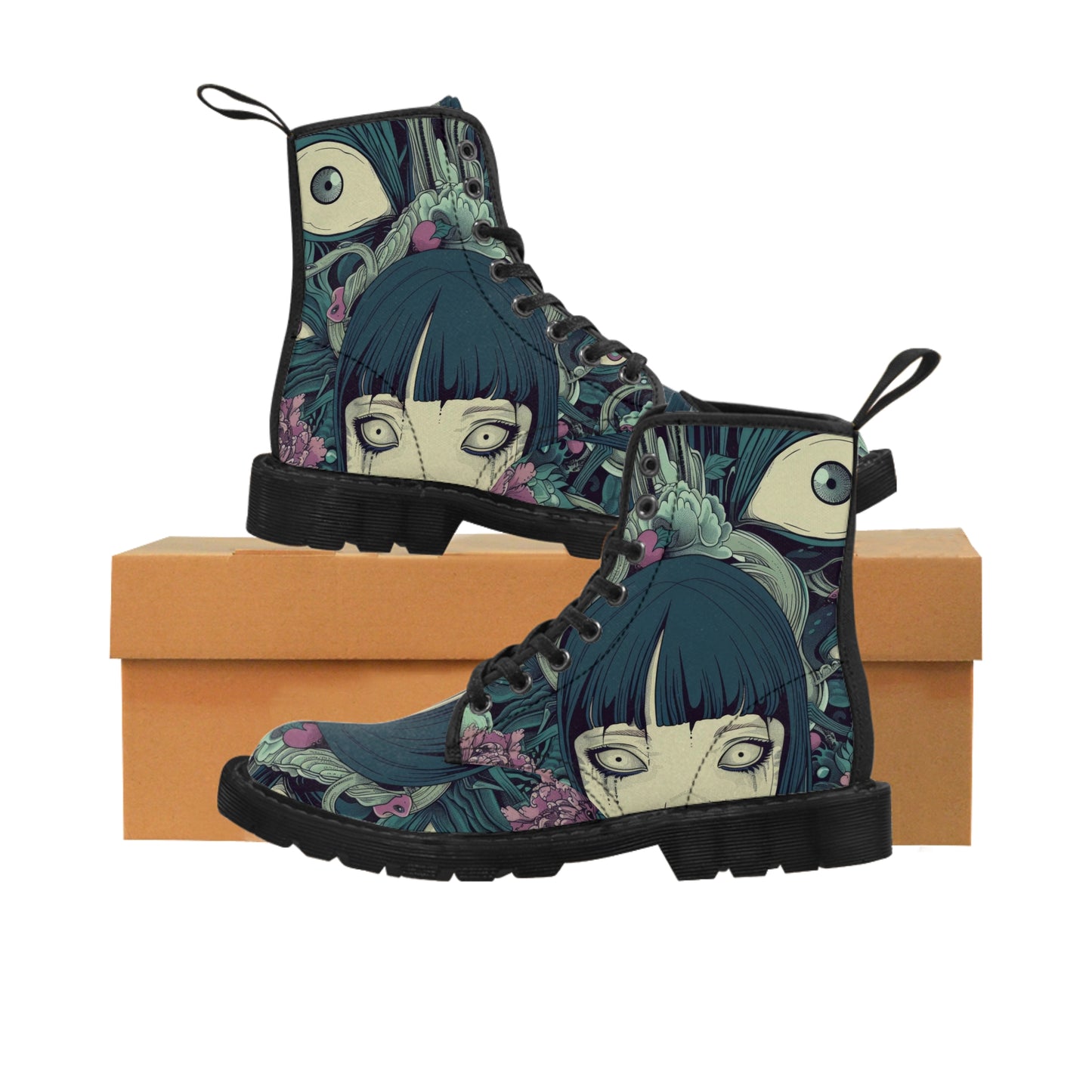 Anime Blue Horror Eyeball vision Goth Men's Canvas Boots