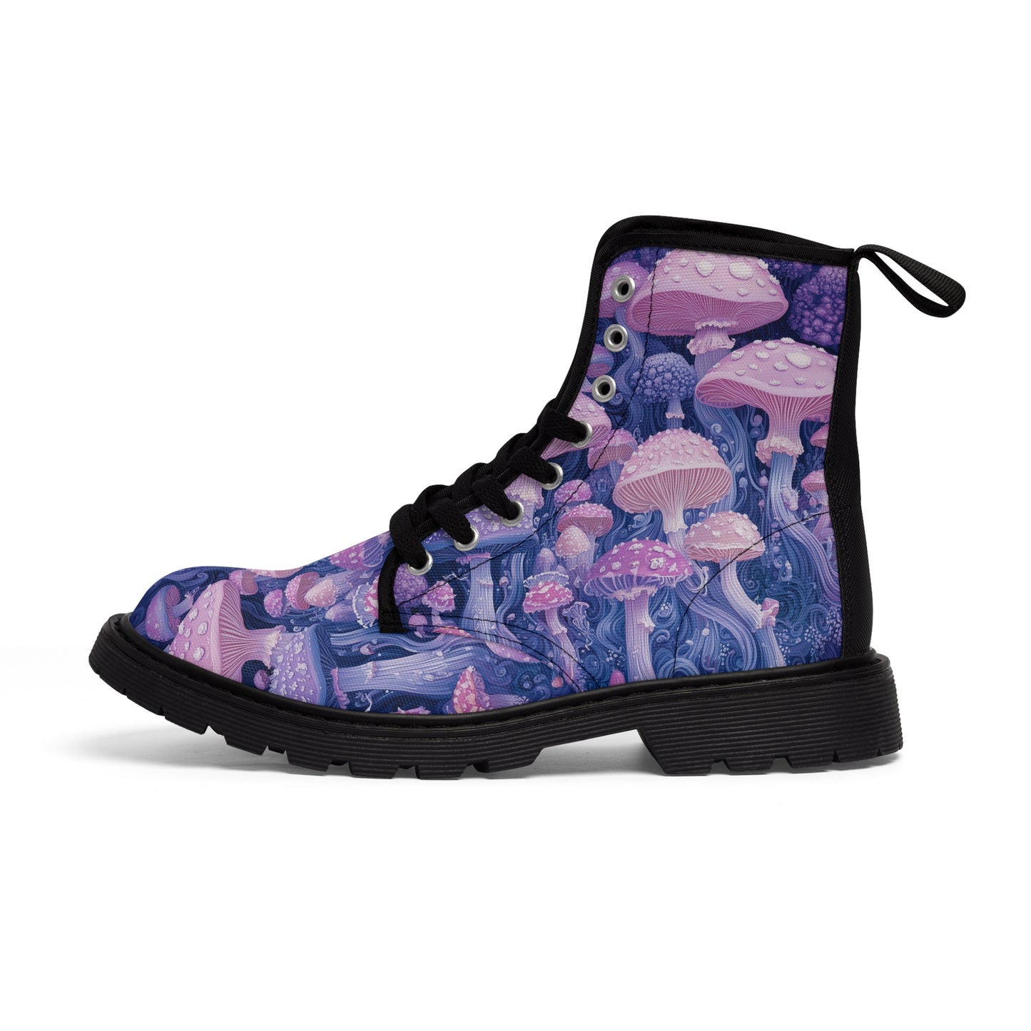 Purple Lilac Pastel Lavender Mushroom UV Fungi Garden Psychedelic Festival Psy UV Wear Men's Canvas Boots