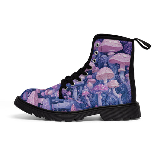 Purple Lilac Pastel Lavender Mushroom UV Fungi Garden Psychedelic Festival Psy UV Wear Men's Canvas Boots