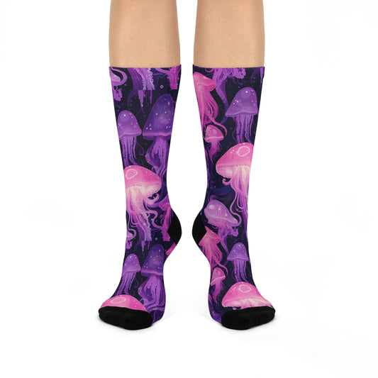 Purple Pink Pastel Lavender Jellyfish Float Drip Ocean Scene Cushioned Crew Socks
