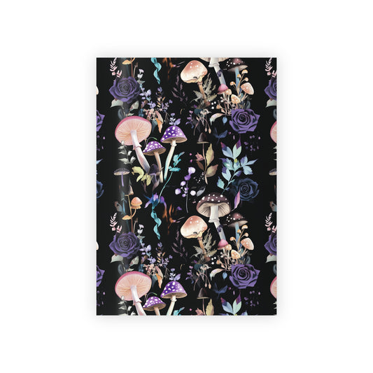 Black Goth Rose Mushroom Cottagecore Foliage Vine Gift Wrapping Paper Rolls, 1pc