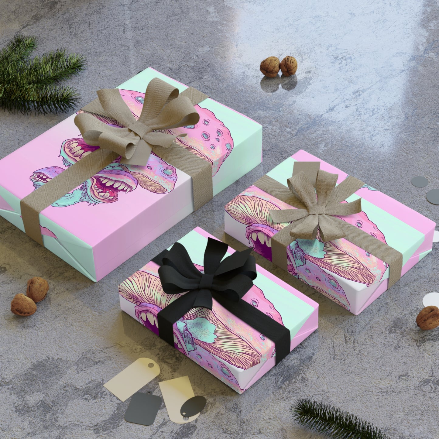Pastel Ombre Mushroom Gift Wrapping Paper Rolls, 1pc