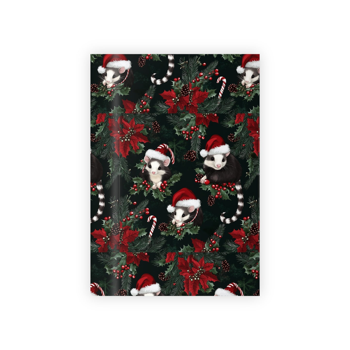 Christmas Opossum Santa Hat Chrsitmas Tree Balsam Fir Gift Wrapping Paper Rolls, 1pc