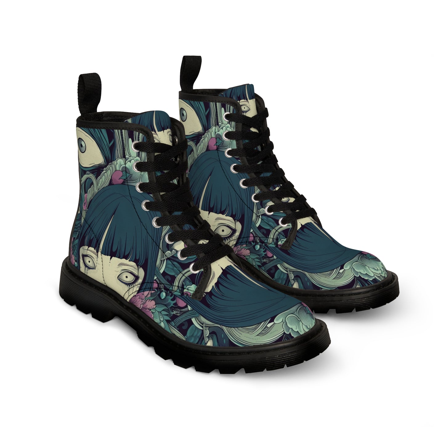 Anime Blue Horror Eyeball vision Goth Men's Canvas Boots