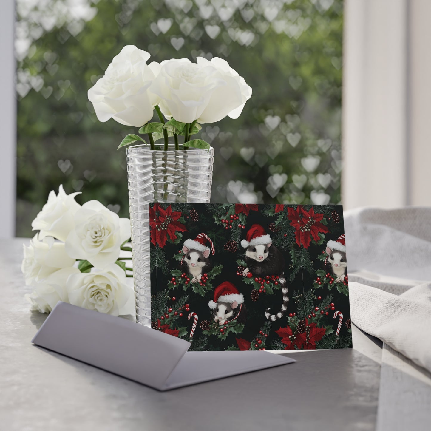 Christmas Santa Christmas Tree Opossum Holiday Cards (One-sided print)