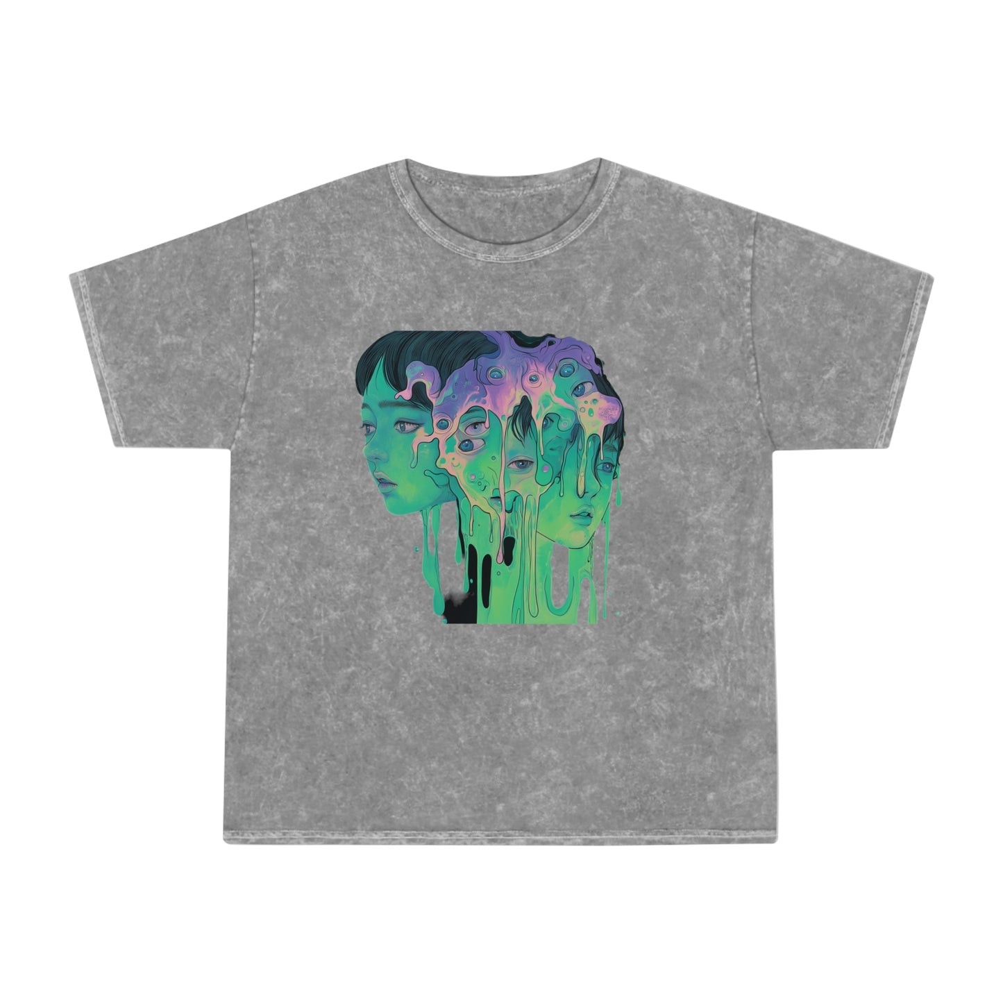 Neon Mint Purple Pastel Goth Anime Face Color Drip Psychedelia Horror Fun House Unisex Mineral Wash T-Shirt