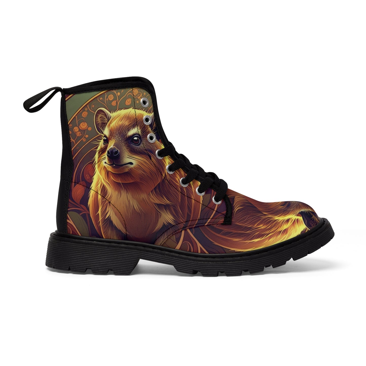 Rock Hyrax Rock Rabbit Art Nouveau Western Floral Boho Men's Canvas Boots