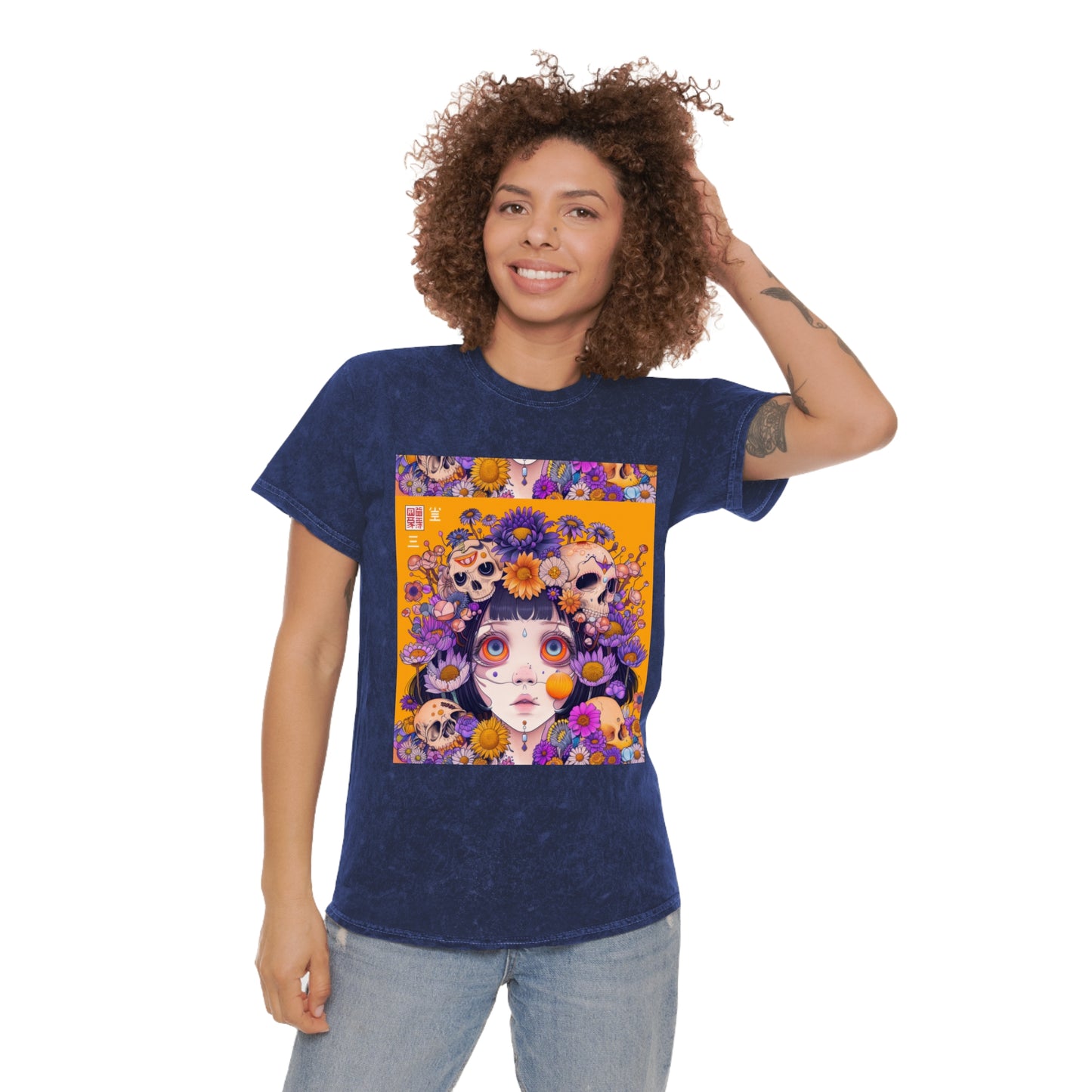 Sugar Skull floral headress boho godess Unisex Mineral Wash T-Shirt