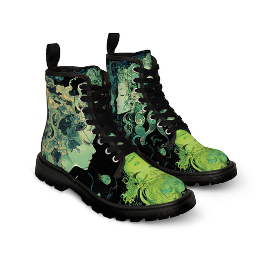 Lime Neon Green UV Lava Lamp Swirl Smoke Anime Goddess Spirit Festival EDM Wear Men's Canvas Boots