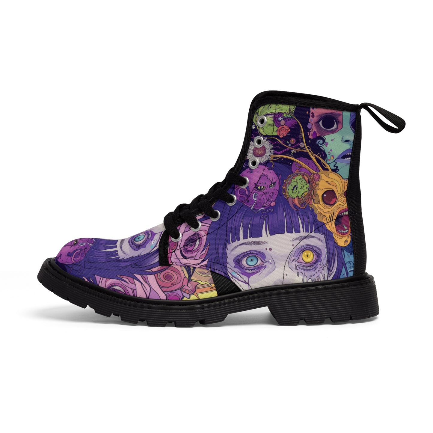 Green Purple Neon Monster Anime Horror Slime Color Patch Men's Canvas Boots