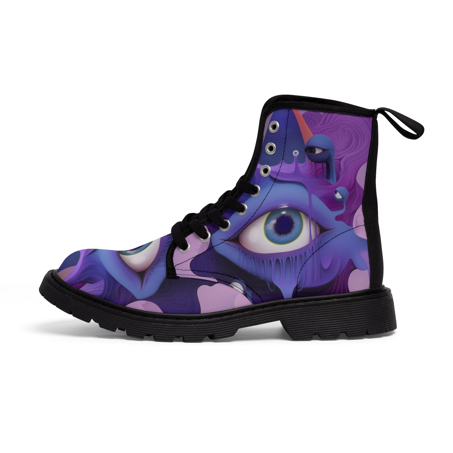 Purple Pastel Wierdcore Grunge Goth Lavender Lilac Eyeball UV Festivalwear Men's Canvas Boots