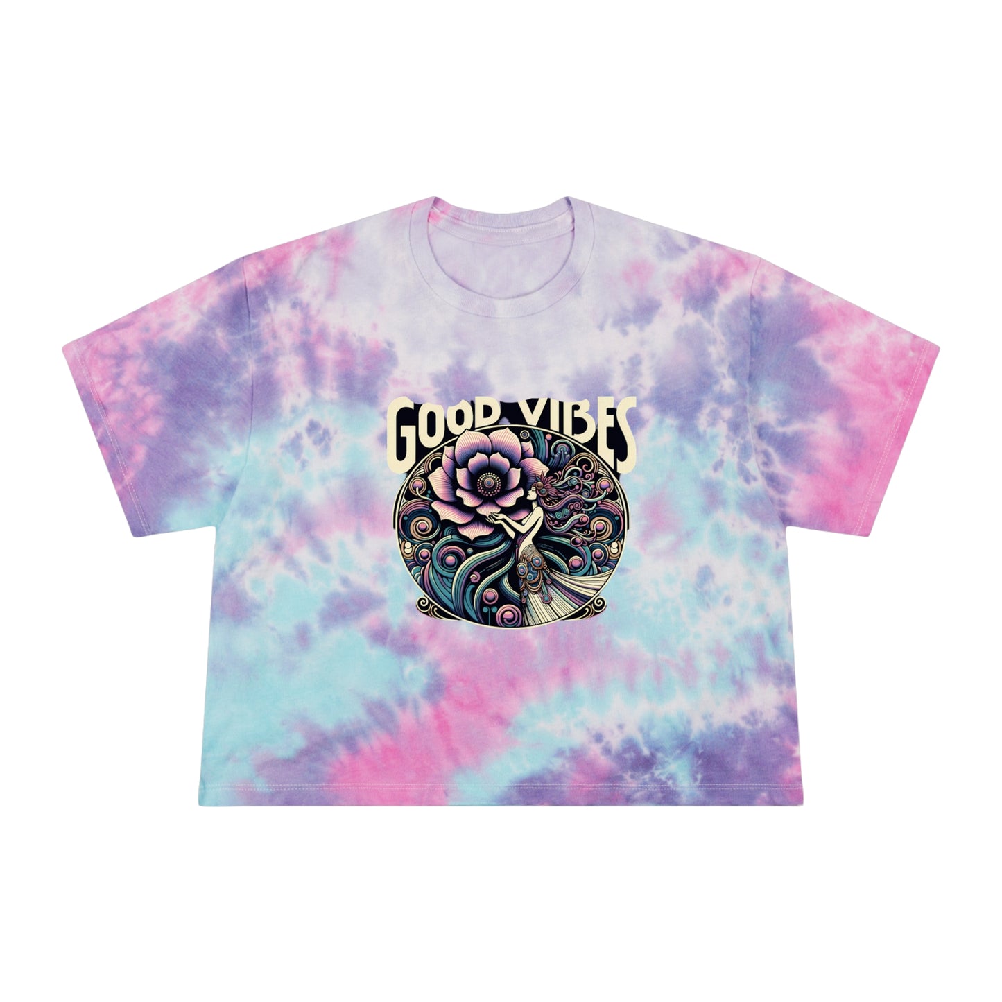 Good Vibes Floral Boho fairy Crop Pastel boxy candy tie dyeWomen's Tie-Dye Crop Tee