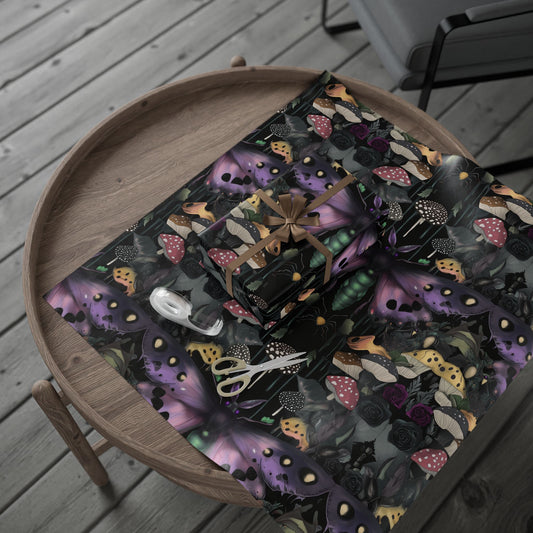 Purple Grey Moth Shroom Foliage Scene Cottagecore Wrapping Papers
