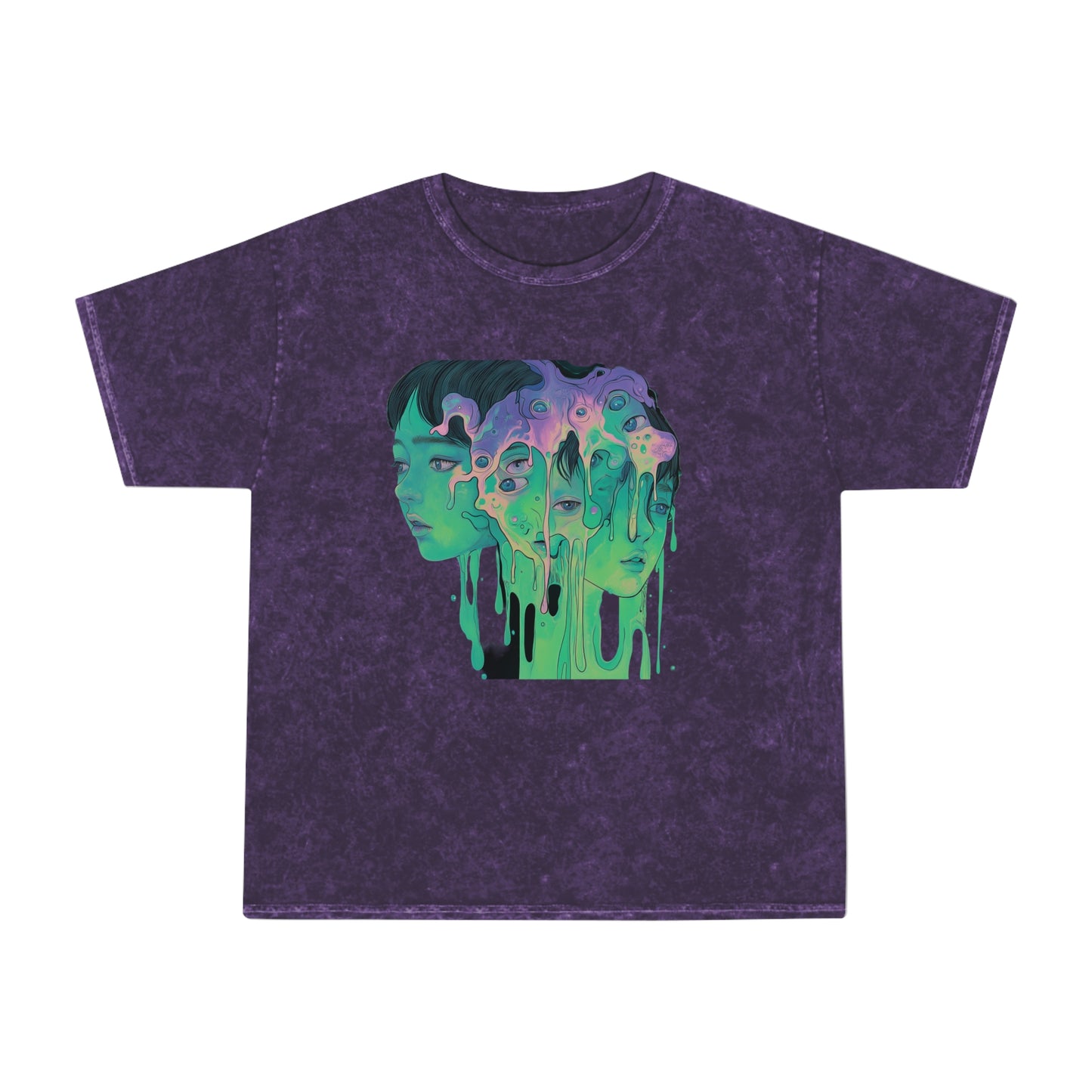 Neon Mint Purple Pastel Goth Anime Face Color Drip Psychedelia Horror Fun House Unisex Mineral Wash T-Shirt