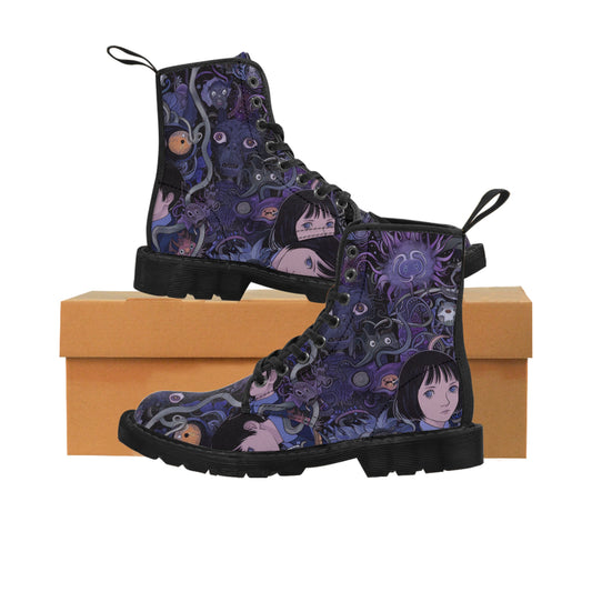 Purple Anime Horror Eyeball Wrapping Yokai Monster Faces Scene Men's Canvas Boots