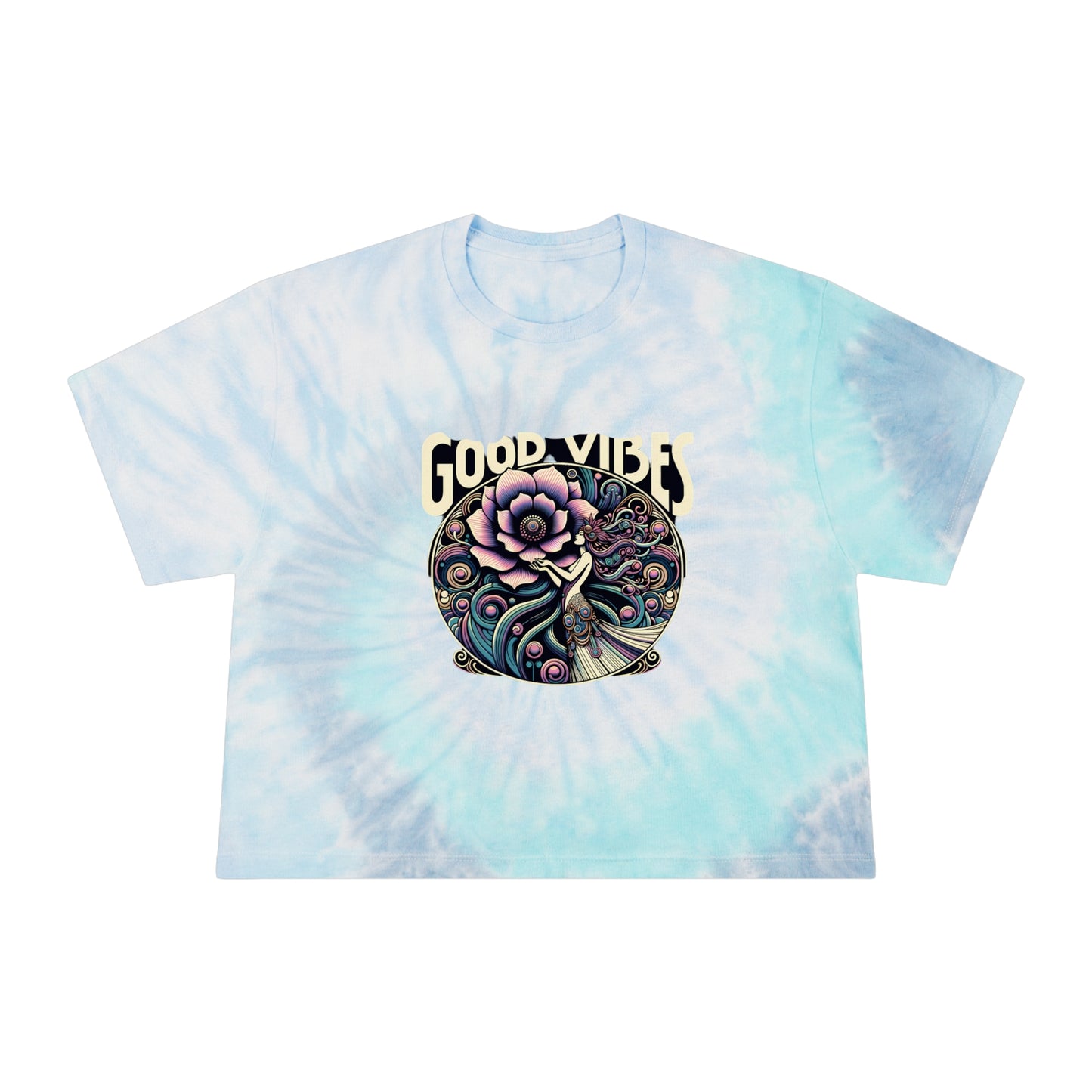 Good Vibes Floral Boho fairy Crop Pastel boxy candy tie dyeWomen's Tie-Dye Crop Tee