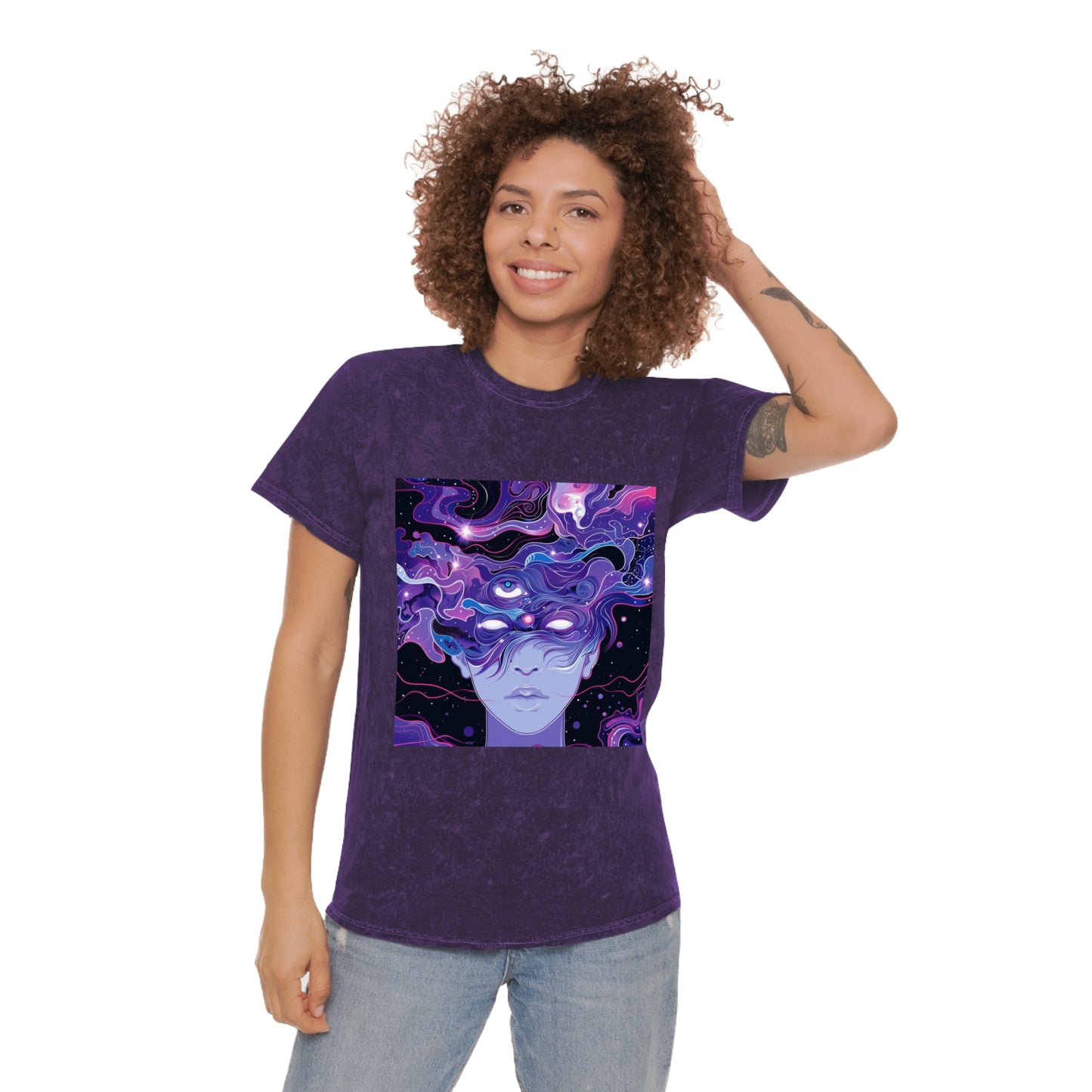 Purple Space Milky Way Galaxy Unisex Mineral Wash T-Shirt