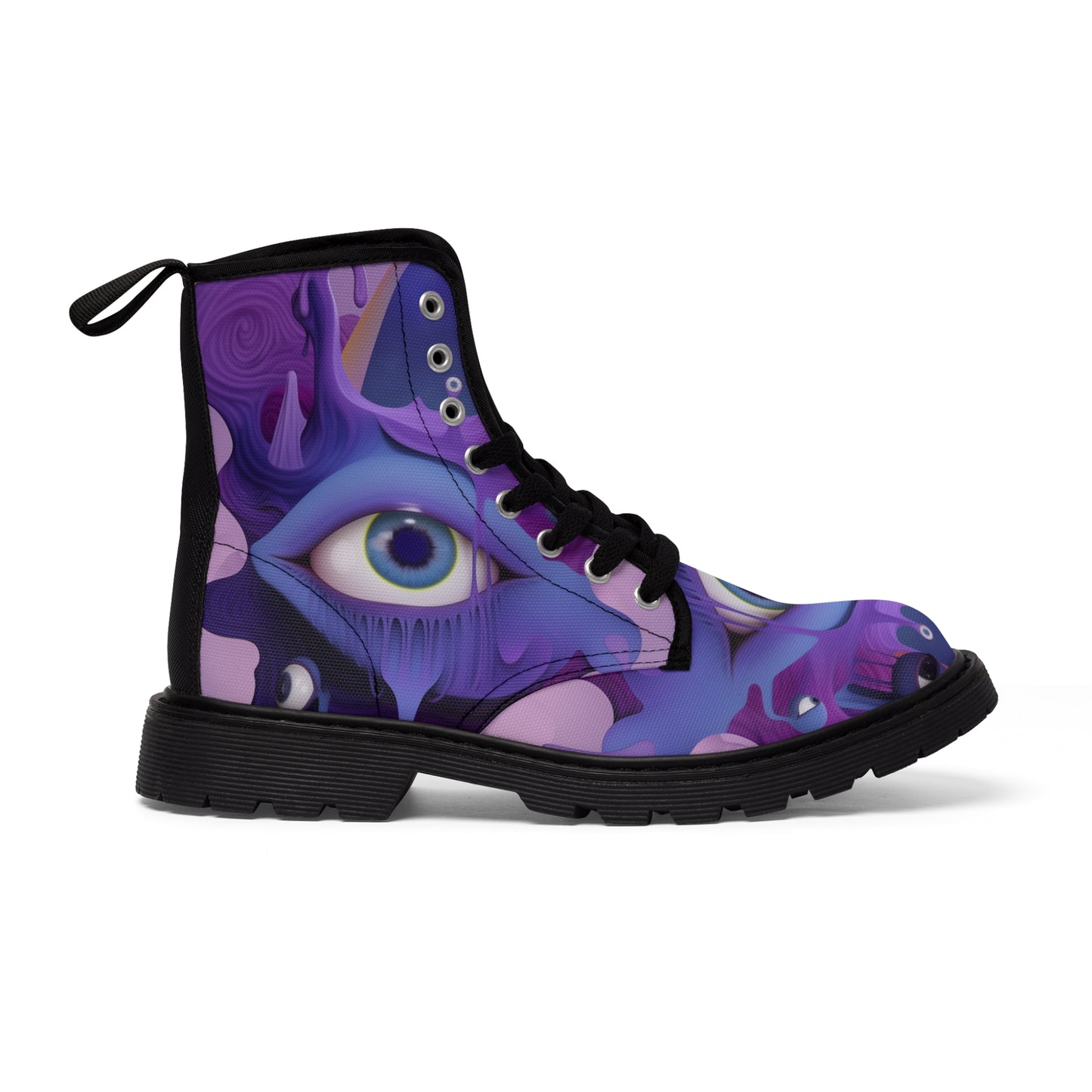 Purple Pastel Wierdcore Grunge Goth Lavender Lilac Eyeball UV Festivalwear Men's Canvas Boots