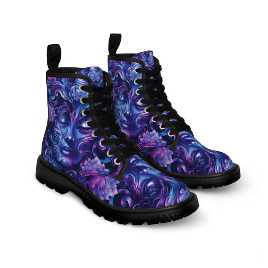 Purple Ultramarine Blue Shaman Woodland Enchanted Forest Deity Festival Boho Men's Canvas Boots