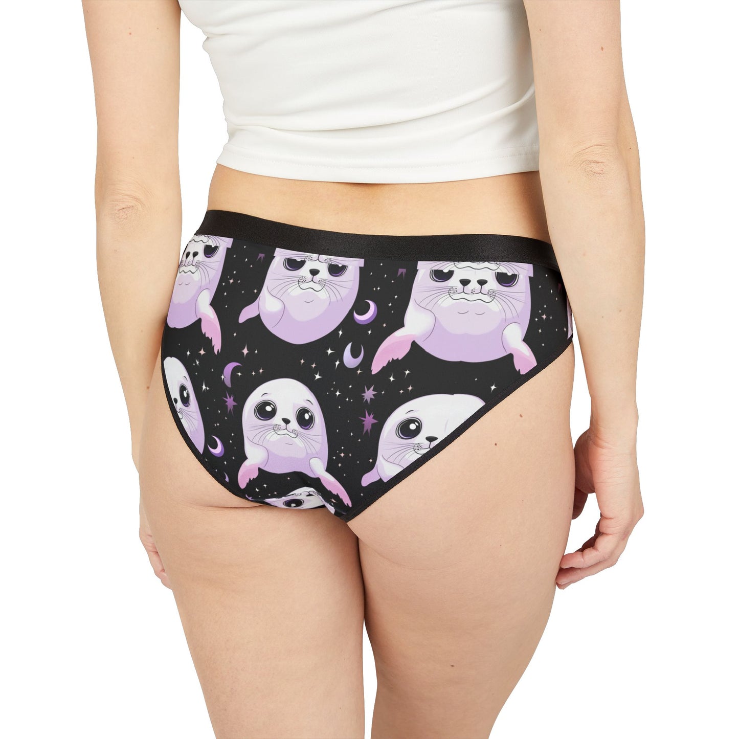 Chibi Harp Seal Pastel Goth Lavender Crescent Moon Star Panty Women's Underwear (AOP)